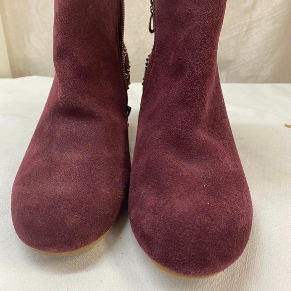 Mark Size 8 Suede and silver studded burgundy zip up booties - Picture 1 of 6